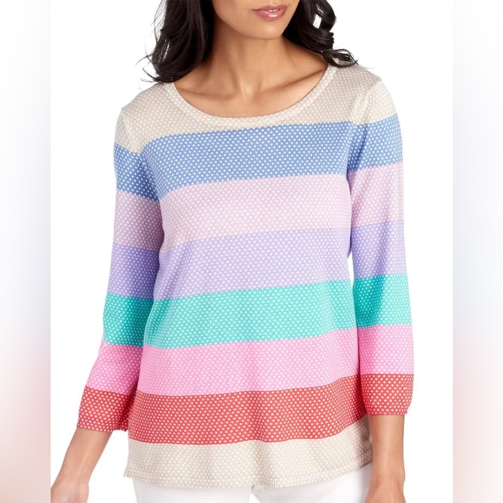 Colorful Striped Blouse Women’s Size Small 3/4 Sleeve Polka Dot Top Joseph A